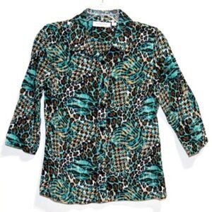 Women’s Breckenridge Multicolor Animal Print Button Down 3/4 Sleeve Top – Size M